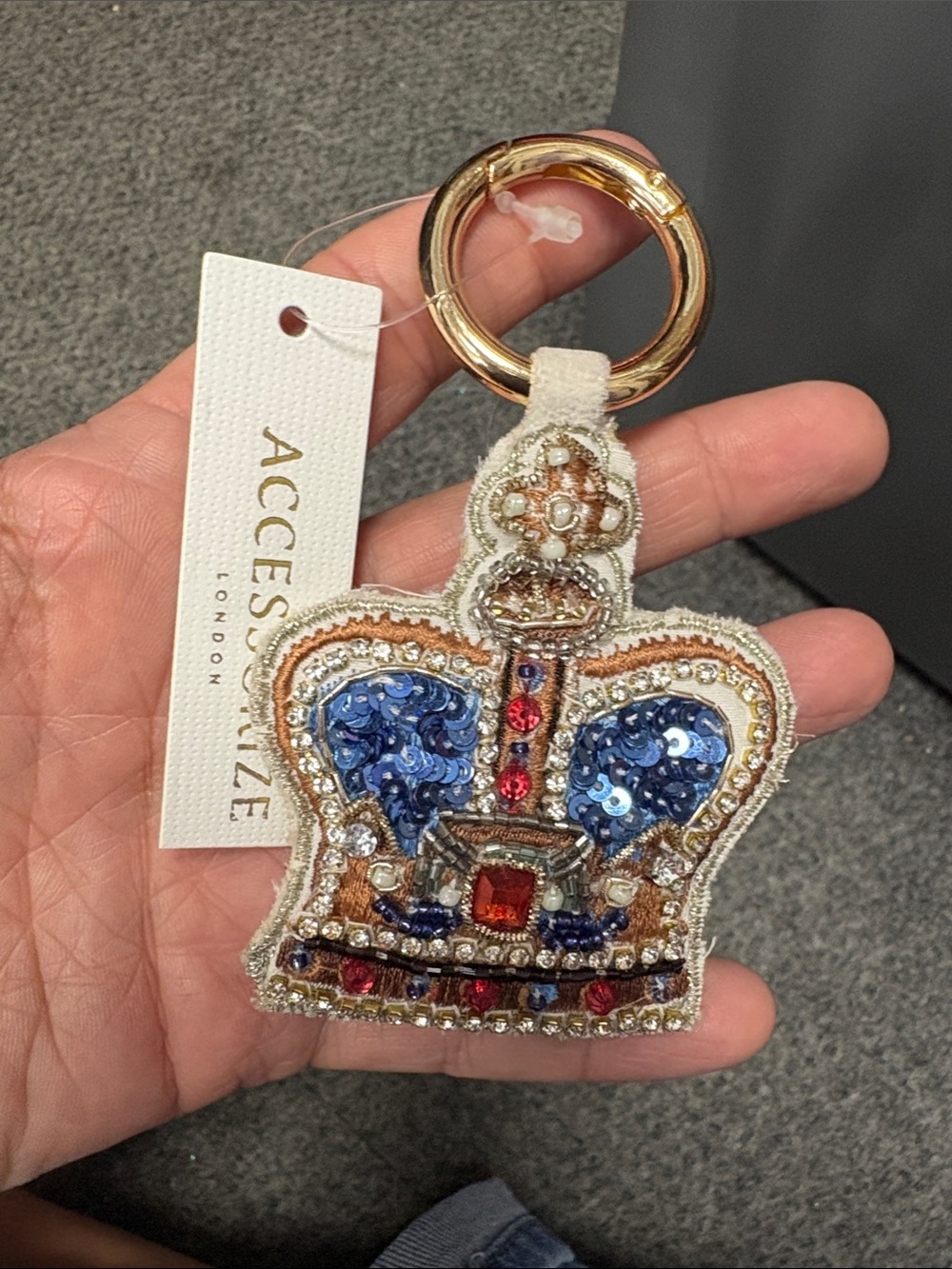 Accessorize Beaded Crown Keyring - Blue, Gold & Red